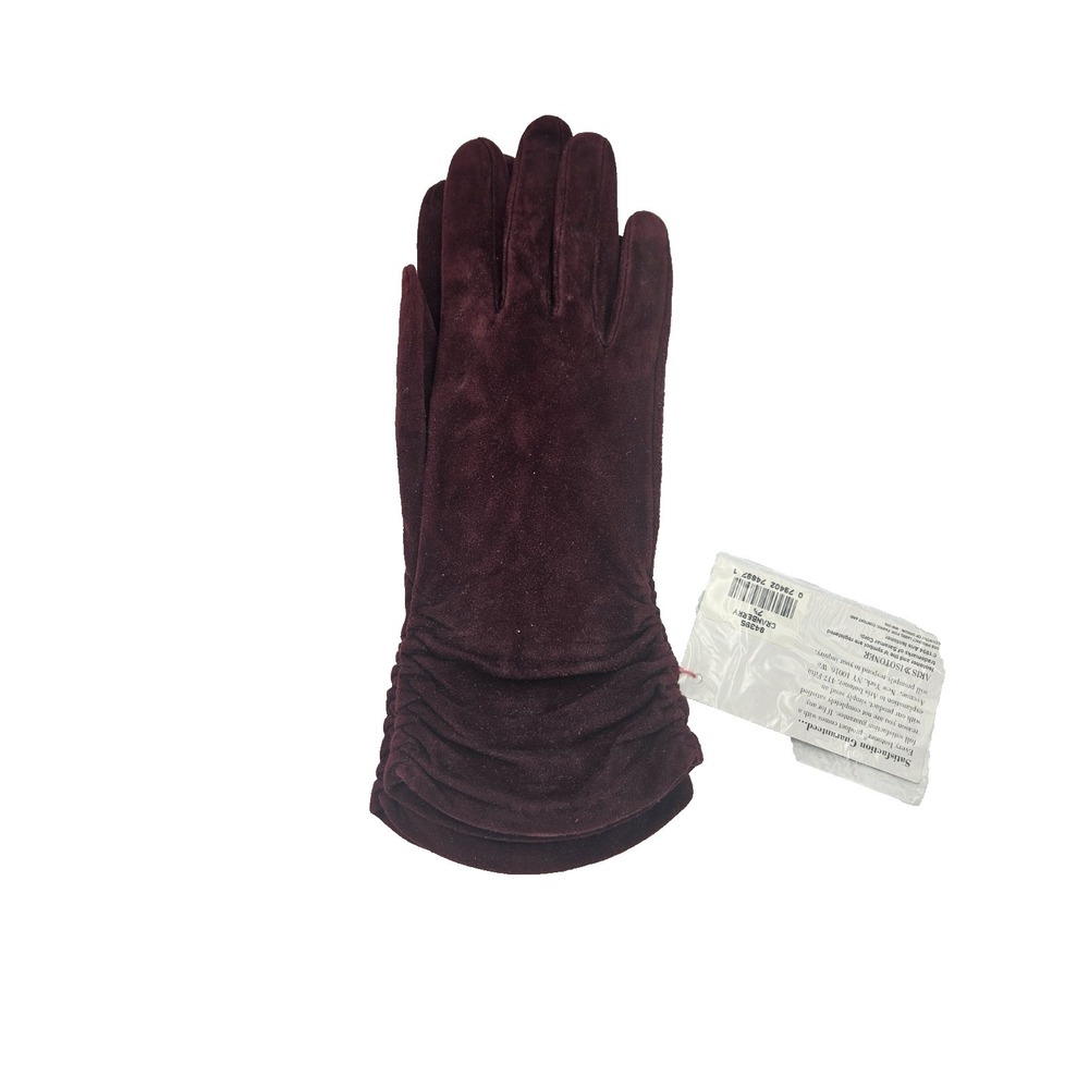 Aris Isotoner Leather Gloves 7.5 Cranberry Silk Lined Ruched Wrist NWT VTG